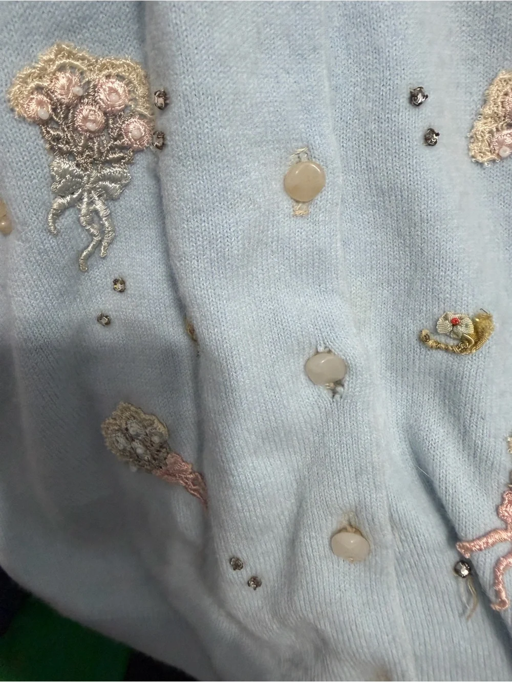Pastel Blue Embroidered Pearl-Button Cardigan size small